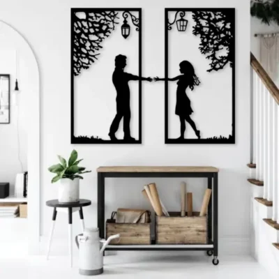 "Together Forever Couple MDF Wood Art 2-Piece Set for Bedroom Wall Decoration".