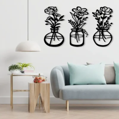 "Floral Trio MDF Wall Art Set Elegant Wooden Flower Decor for Modern Bedroom".