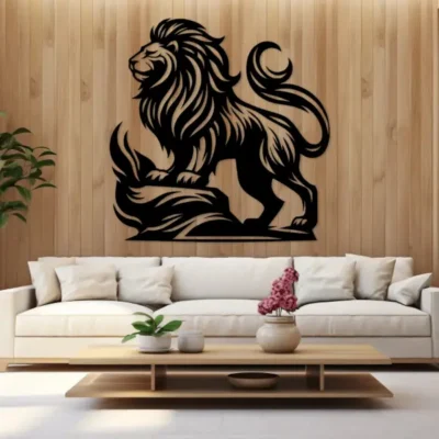 "Regal Lion MDF Wall Decor Premium Wooden Lion Art for Home Office".
