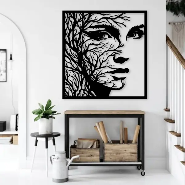 Portrait Girl Face with Tree Branches – Artistic Wall Art "Portrait Girl Face with Tree Branches Artistic Wall Art for Modern Living Room".