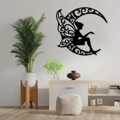 "Fairy Sitting on the Moon Wall Art for Kids Bedroom Decor".