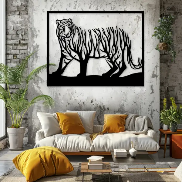 Tiger Wall Art with Branch & Root Design "Tiger Wall Art with Branch & Root Design for Home Decor"
